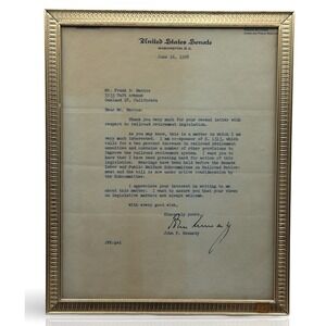 John F. Kennedy Signed Letter 1958 US Senate Railroad Retirement Framed JFK Rare